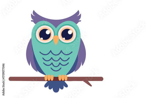 owl sitting on a branch, cartoon animal vectors