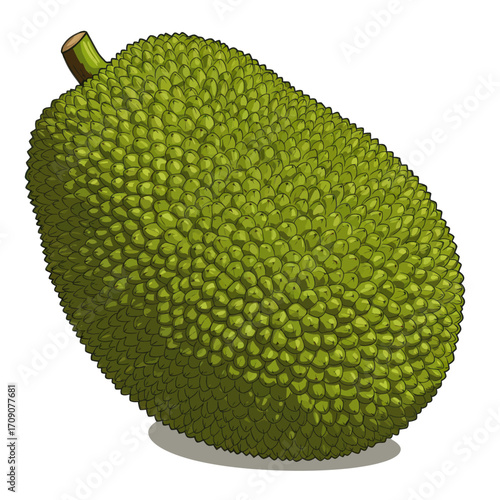 Vibrant Tropical Jackfruit Illustration with Detailed Textured Green Skin, Ideal for Healthy Food and Exotic Fruit Concepts