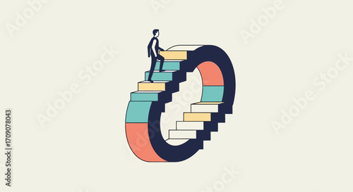 Conceptual Illustration of Perpetual Staircase and Business Growth, Representing Ambition and Persistent Progress for Editorial Content and Business Presentation.