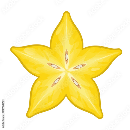 Juicy and ripe yellow carambola slice, a beautiful tropical star fruit illustration for healthy eating concepts