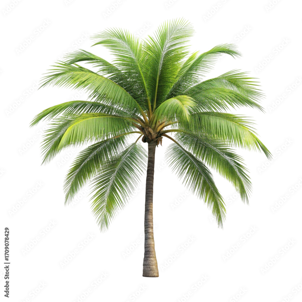 Obraz premium Isolated tropical palm tree with lush green fronds against a black background
