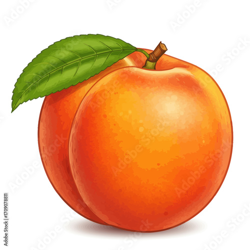 Delicious, Ripe Peach with Green Leaf A Sweet and Juicy Fruit Illustration