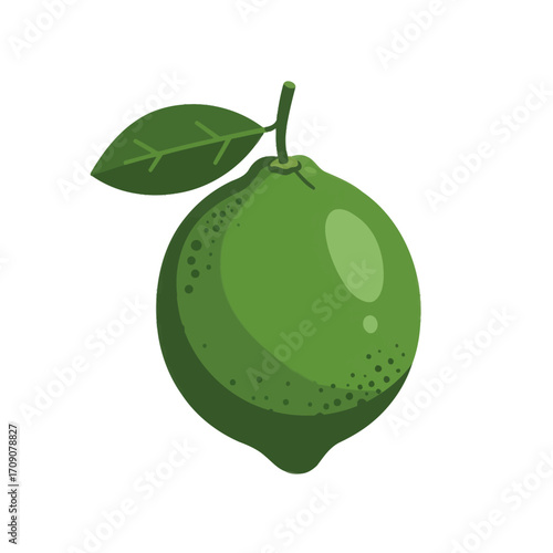 Vibrant Green Lime with a Fresh Leaf, a Zesty Citrus Fruit Illustration for Healthy Eating and Refreshing Beverages