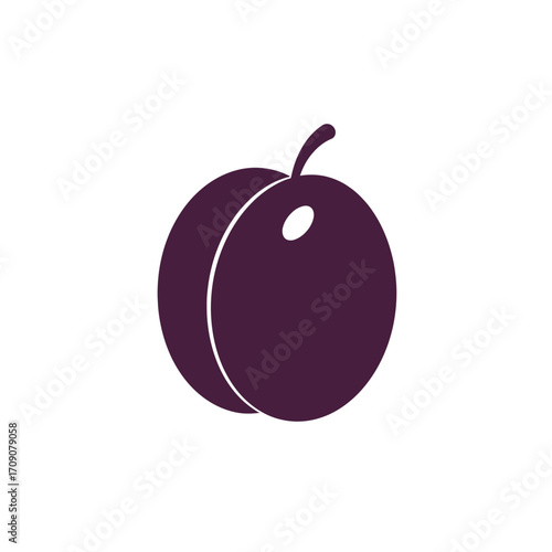 Stylized graphic illustration of a ripe plum fruit, a versatile single food icon representing healthy eating and natural produce