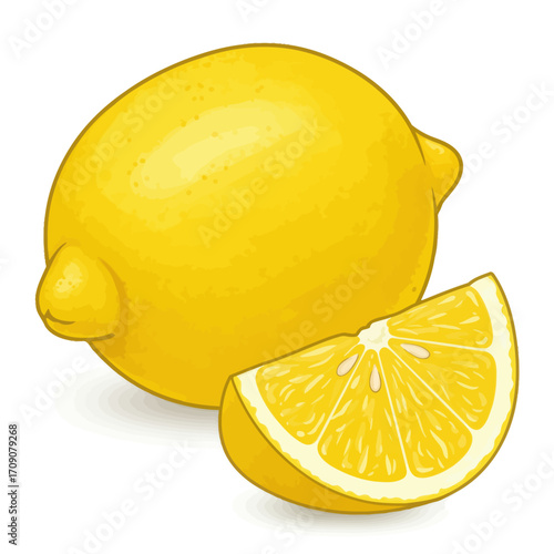 Bright and Refreshing Lemon Illustration with Slice of Citrus Fruit
