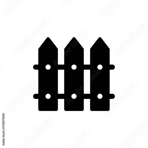 A simple, solid black silhouette of a picket fence, perfect for illustrating concepts of boundaries, security, or rustic charm in designs