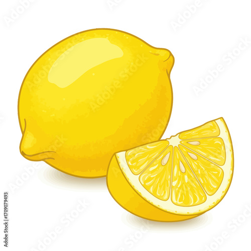 Bright Yellow Lemon and Slice Illustration - Fresh Citrus Fruit