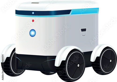 Futuristic isolated autonomous delivery for orders. Automated service from store to buyer. AI logistics. Delivery fast service for smart city. Vector transparent background