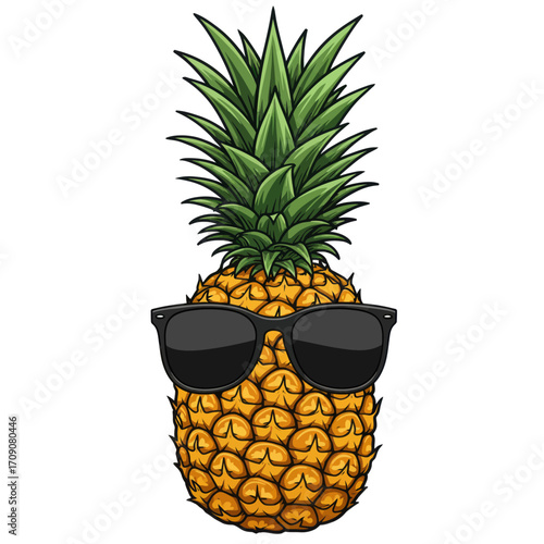 A cool cartoon pineapple character wearing sunglasses, a fun tropical summer fruit illustration