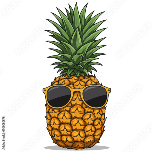 Vibrant and playful tropical pineapple character sporting stylish sunglasses, perfect for adding a cool, fun, and summery vibe to any design or creative project