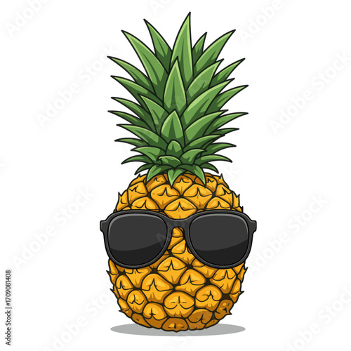 A cool pineapple character wearing sunglasses, a funny tropical summer fruit illustration