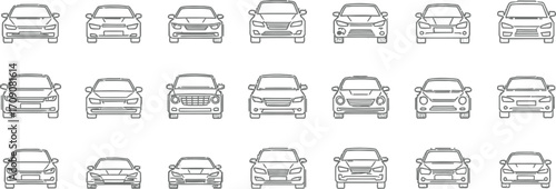 Car icon set vector illustration front view automobile transport vehicle line