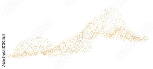 Glitter gold dot dust with flowing wave. Particle confetti and polka holiday design. Vector abstract with luxury shine