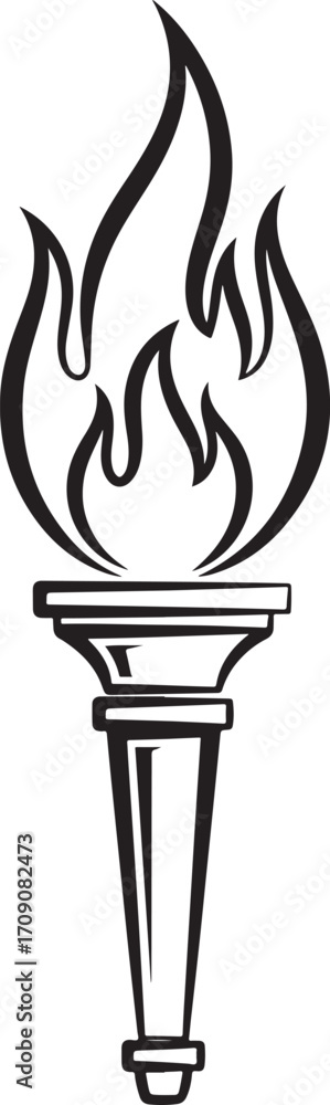 Obraz premium Heroic Linear Torch Illustration with Bold Flame Movement and Minimalist Style.