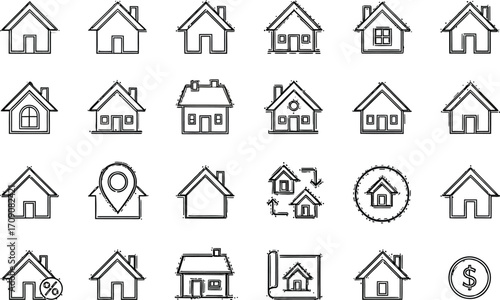 Real estate house property investment icon set vector outline illustration