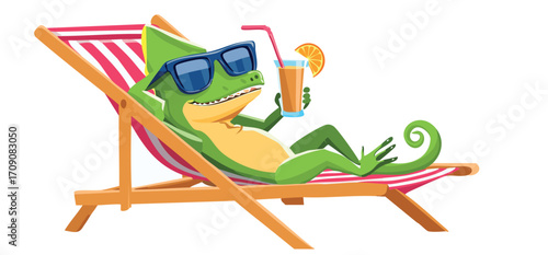 vector frog relaxing on a beach chair
