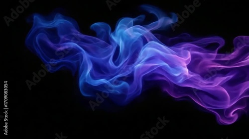 Dynamic Blue and Purple Ethereal Smoke Waves on Black Background