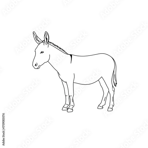 Line Art Illustration of a Donkey Standing Profile