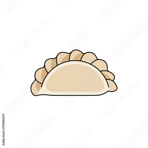 Cartoon Pierogi with Crimped Edge and Beige Filling, Isolated Illustration