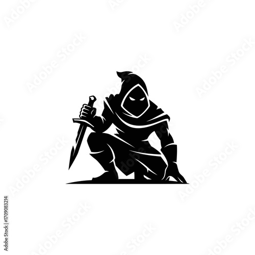 Crouching Hooded Figure with Dagger