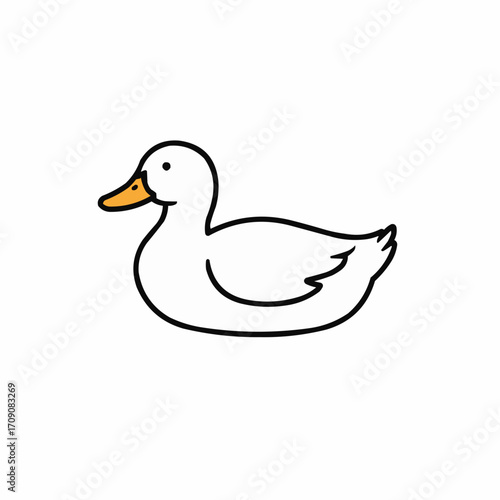 Simple Cartoon Duck Illustration with Orange Beak and Black Outline