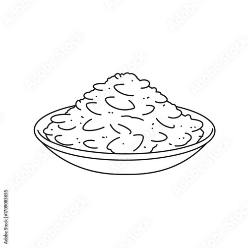 Line Art Illustration of Mashed Potatoes in a Bowl