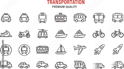 Transportation vector icons set vehicles transport modes public transportations