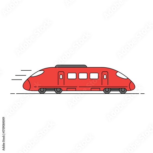 Sleek Red High Speed Train in Motion, Side Profile Illustration