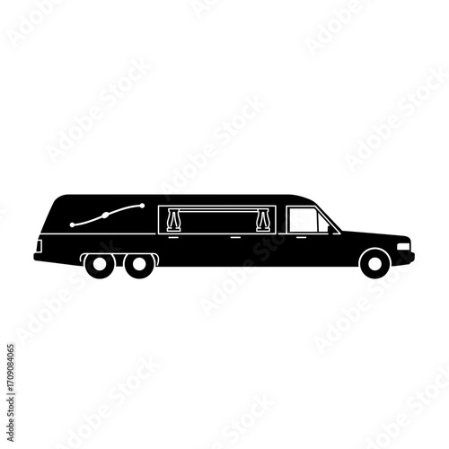 Black Hearse Silhouette with Decorative Details and Unique Design Elements