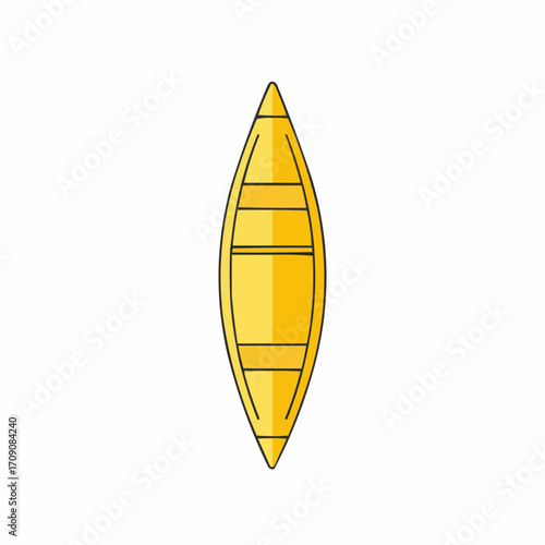 Stylized Yellow Canoe with Black Outline and Interior Ribbing Detail