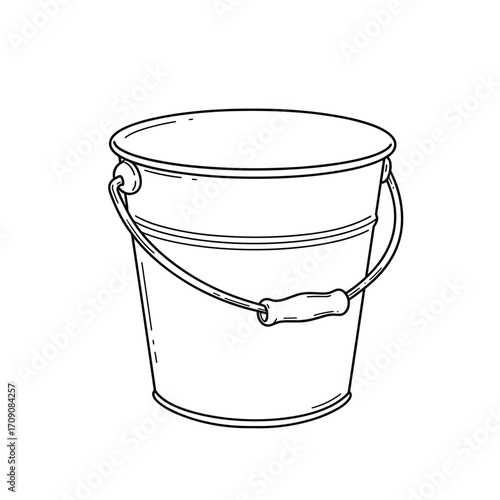 Simple Black and White Bucket with Curved Handle and Detailed Outline