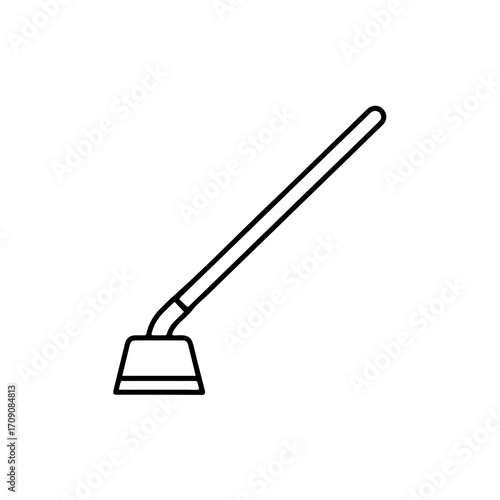 Minimalist line art of a garden hoe with a rectangular blade and long handle
