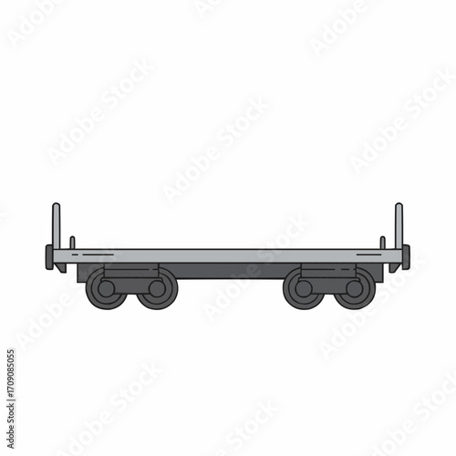 Simple Gray Flatbed Railcar Illustration