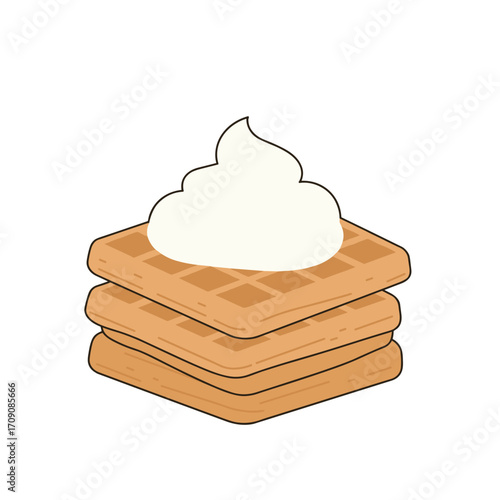 Stacked Waffles Topped with Creamy Whipped Topping