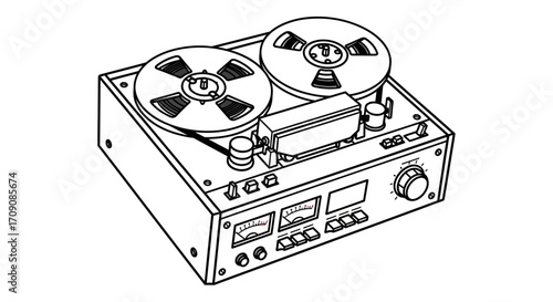 Vintage Reel-to-Reel Tape Recorder Outline