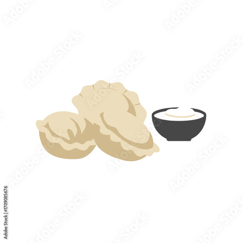 Delicate Pierogi with Creamy Topping Illustration