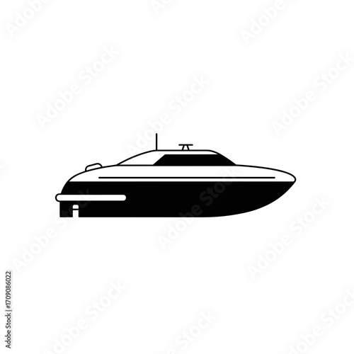 Sleek Monochrome Speedboat Profile Illustration