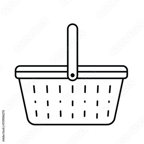 Minimalist Line Art of a Rectangular Picnic Basket with Handle