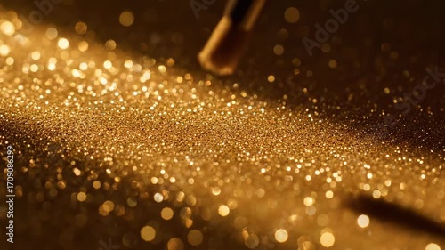 A warm golden spotlight slowly scans across a shimmering, textured surface, creating an opulent seamlessly looping video background creative, shimmering textured surface, light