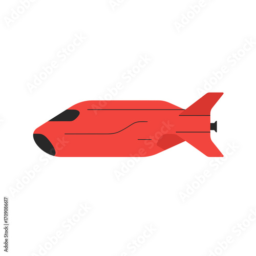 Stylized Red Rocket with Black Accents and Sleek Design, Side View