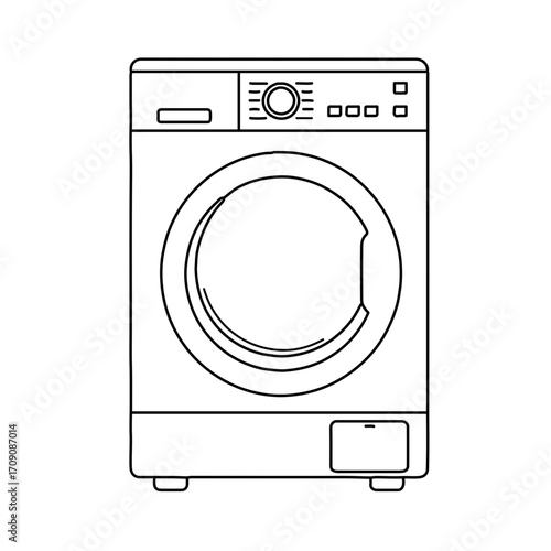 Front-loading washing machine with circular door and control panel line drawing