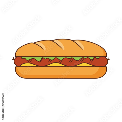 Delicious Cartoon Hot Dog Sandwich with Mustard and Lettuce