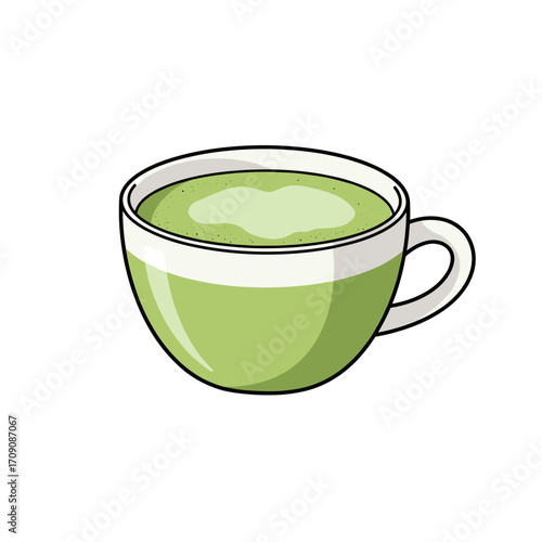 Stylized Matcha Latte in a Two-Tone Ceramic Cup with Handle