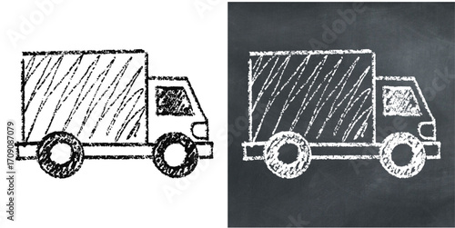 Chalk hand-drawn truck delivery vector. Ideal for logistics, shipping, and business themes. Captures a classic, sketchy feel with a raw and textured aesthetic