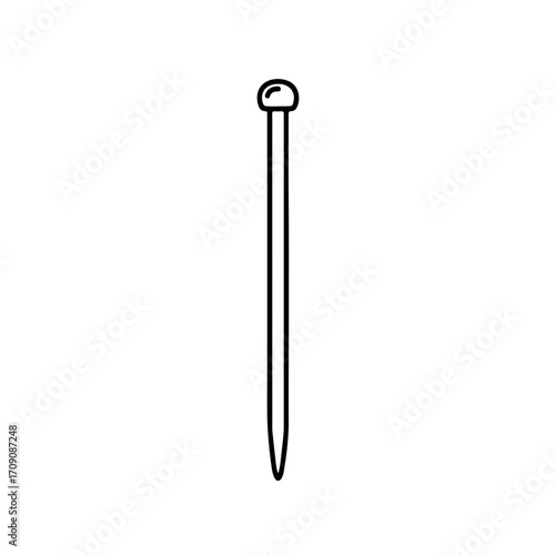 Minimalist Black Outline of a Straight Pin with a Rounded Head and Sharp Point