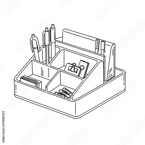 Organized Desk Organizer Filled with Pens, Paper, and Office Supplies.