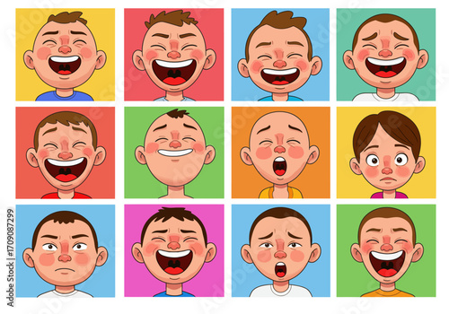 Cartoon Faces Displaying Various Emotions Joy Sadness Surprise and More.