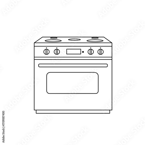 Simple Black and White Illustration of a Modern Kitchen Stove