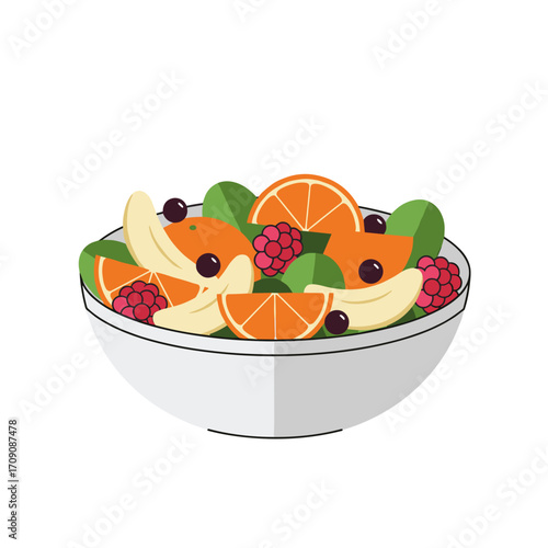 Colorful Fruit Salad in a White Bowl, Vibrant and Healthy