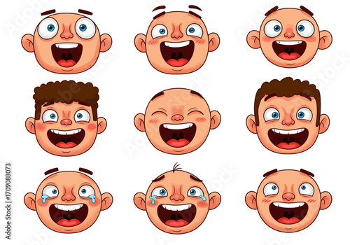 Cartoon Faces Expressing Various Emotions with Open Mouths.